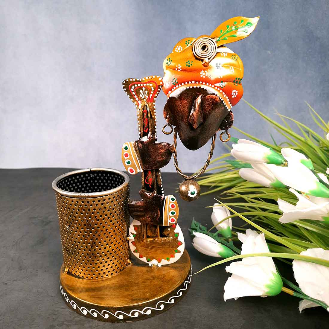 Pen Holder - Krishna Design | Multipurpose Holder Dining Table, Kitchen | Pen Stand - For Office Desk, Study Table Decor - 10 Inch