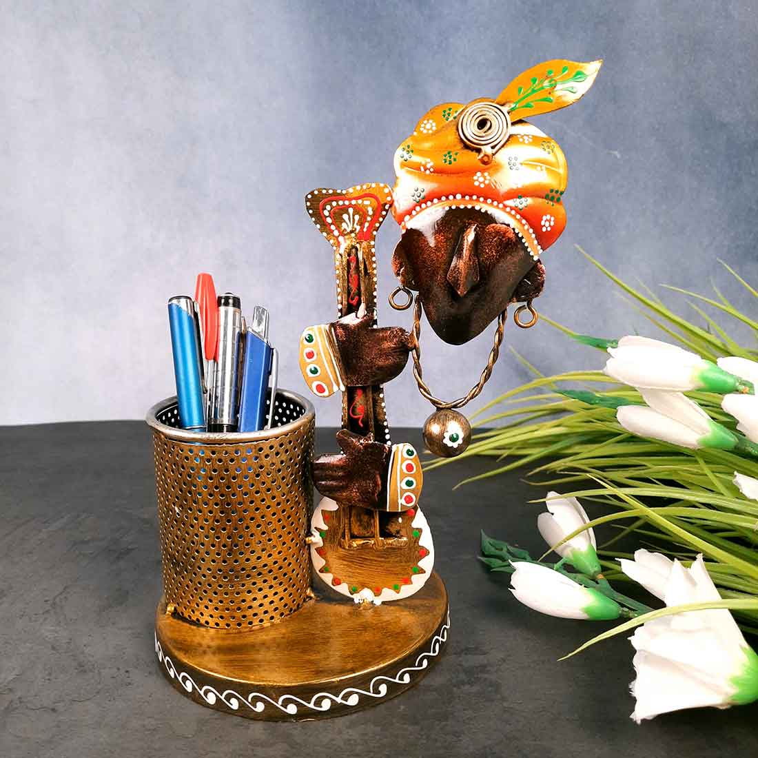 Pen Holder - Krishna Design | Multipurpose Holder Dining Table, Kitchen | Pen Stand - For Office Desk, Study Table Decor - 10 Inch - Image 5