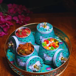 Metal Pichwai Tray with Decorative Pichwai Jar