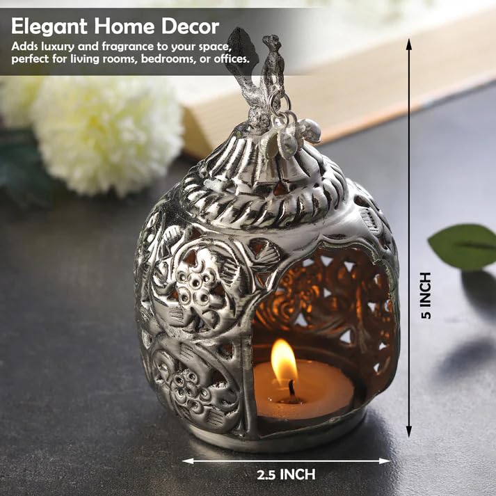 German Silver Peacock Tea Light Candle Holder Stand Pair – Decorative T-Light Holders for Diwali, Home Décor & Festive Gifting | Traditional Peacock Design | 3 × 3 × 55 cm - Image 3
