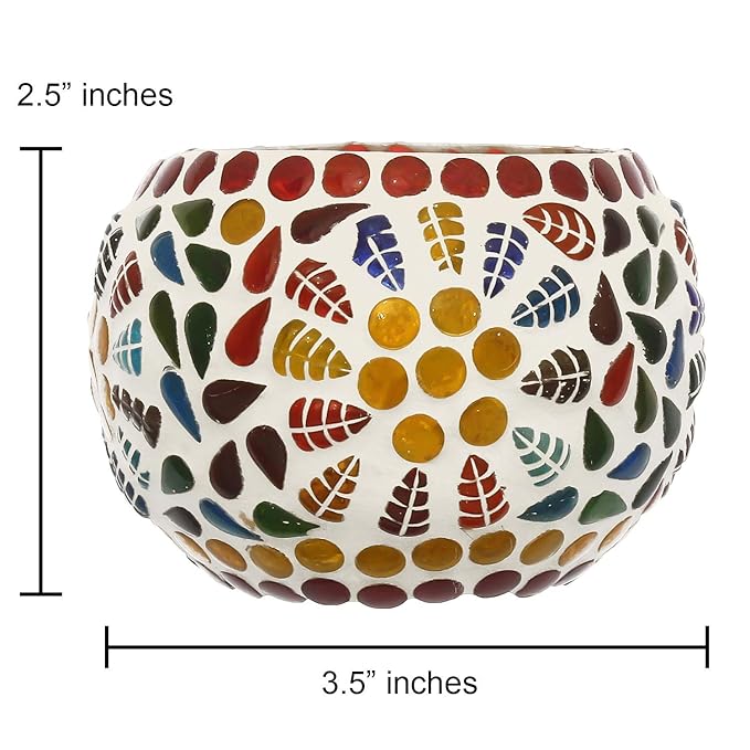 Handcrafted Mosaic Glass Tealight Candle Holders – Set of 2 Decorative Votive Cups, Multicolor Art Glass for Home Décor, Festivals, Diwali, Parties & Gifting - Image 4