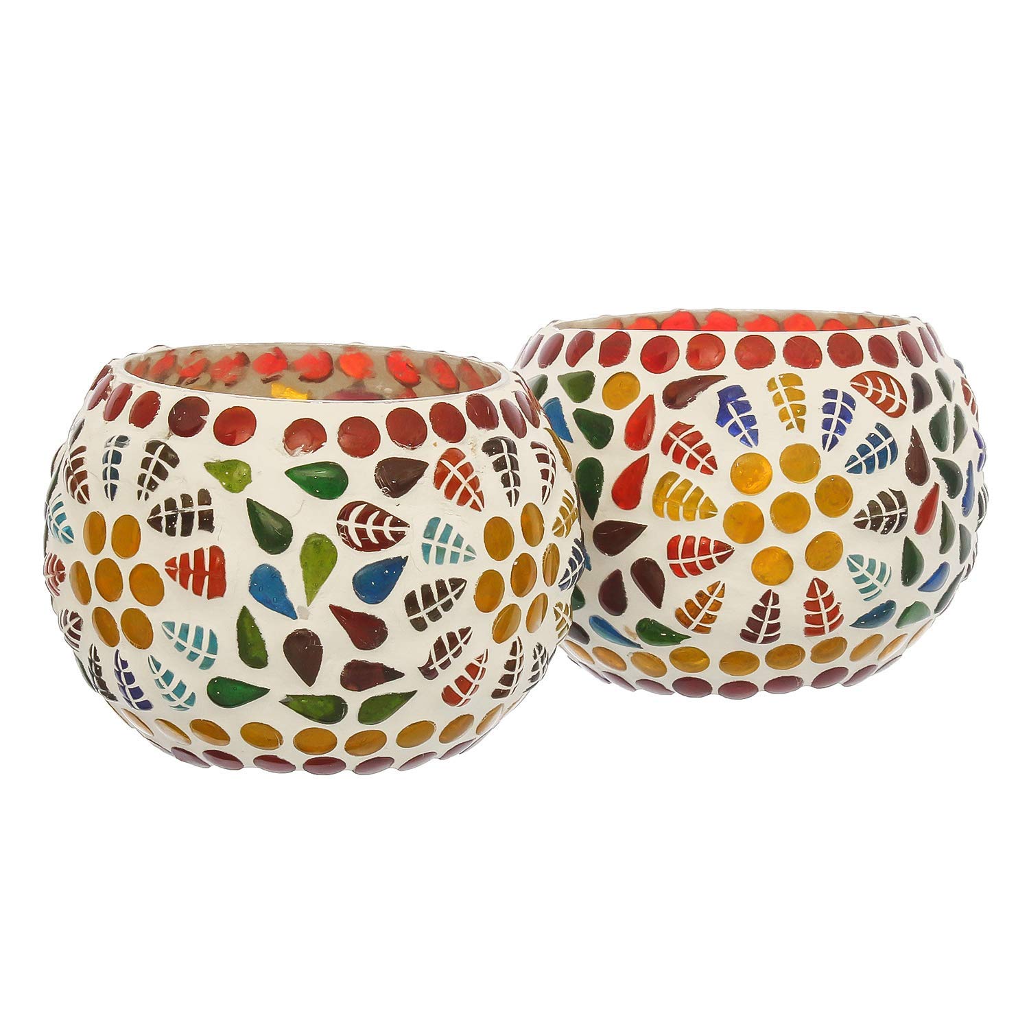 Handcrafted Mosaic Glass Tealight Candle Holders – Set of 2 Decorative Votive Cups, Multicolor Art Glass for Home Décor, Festivals, Diwali, Parties & Gifting - Image 3