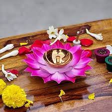 Pink Lotus Tealight Holder with Brass Diya – Decorative Lotus-Shaped Diya for Puja, Diwali, Home Temple & Festive Décor