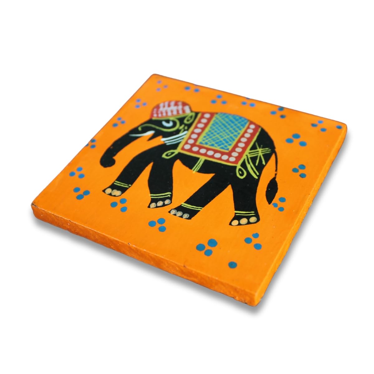 Hand-Painted Elephant Coaster Set – Vibrant Orange Wooden Drink Coasters, Traditional Indian Folk Art Design, Heat & Moisture Resistant, Perfect for Tea, Coffee - Image 2