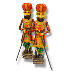 Set of 2 Rajasthani Maharaja Musician Figurines – Handcrafted Wooden Decorative Showpieces for Home, Living Room, Office & Festive Décor