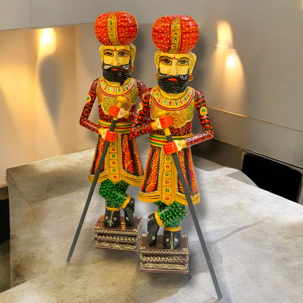 Set of 2 Rajasthani Maharaja Musician Figurines – Handcrafted Wooden Decorative Showpieces for Home, Living Room, Office & Festive Décor - Image 2