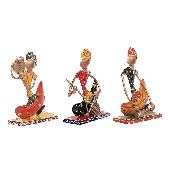 Handcrafted Indian Folk Musicians Figurines – Set of 3 Colorful Decorative Sculptures