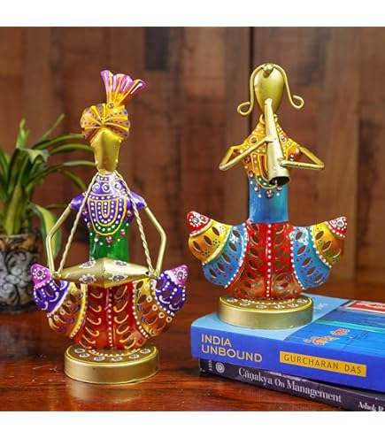 Handcrafted Indian Folk Musicians Figurines – Set of 3 Colorful Decorative Sculptures - Image 5