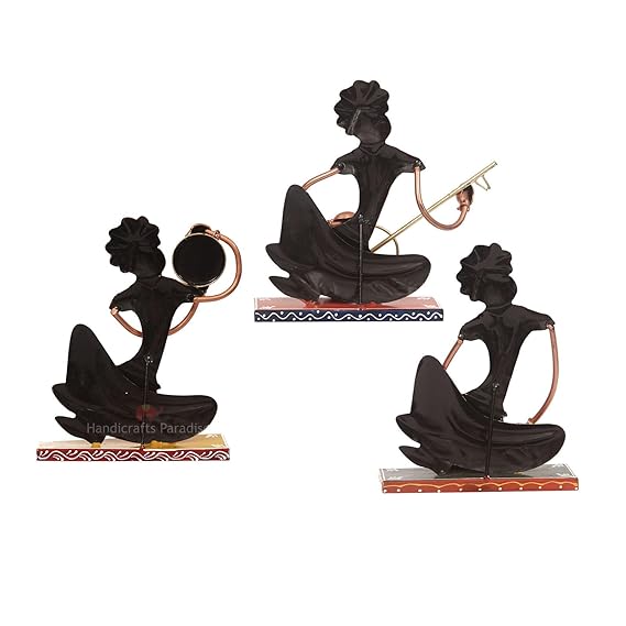 Handcrafted Indian Folk Musicians Figurines – Set of 3 Colorful Decorative Sculptures - Image 4