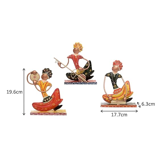 Handcrafted Indian Folk Musicians Figurines – Set of 3 Colorful Decorative Sculptures - Image 3