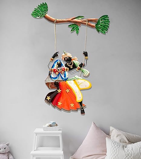 Handcrafted radha krishan Swinging Figurine – Colorful Traditional Art Sculpture - Image 4