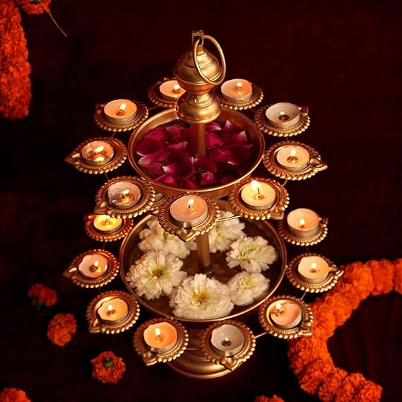 Iron Urli Bowl for Home Decor with Decorative Diyas – Flower Shape Metal Urli for Diwali Decoration, Floating Flowers & Candles | Traditional Festive Decor for Home, Living Room & Pooja - Image 4