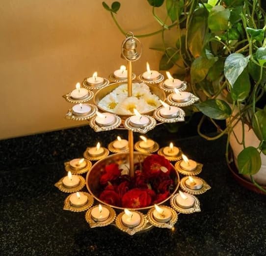 Iron Urli Bowl for Home Decor with Decorative Diyas – Flower Shape Metal Urli for Diwali Decoration, Floating Flowers & Candles | Traditional Festive Decor for Home, Living Room & Pooja - Image 3