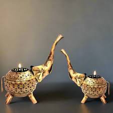 Metal Tea Light Candle Holder for Home Décor – Decorative Elephant Design Candle Stand (Gold Finish) | Diwali Decoration Items, Festive & Tabletop Décor