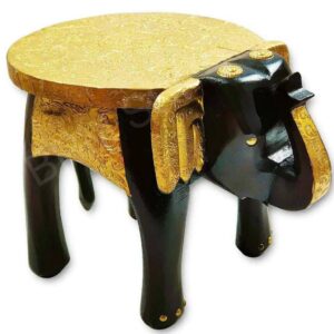 Hand-Painted Wooden Elephant Stool – Decorative Multicolour Round Table | Rajasthani Handcrafted Wooden Elephant Shape Stool for Home Décor & Gifting (25 × 25 × 25 cm)