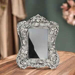 Vintage Rose Pattern Picture Frame, Antique Silver Finish – Decorative Ornate Metal Photo Frame with Victorian Floral Details, Fits 19×23 cm Photos