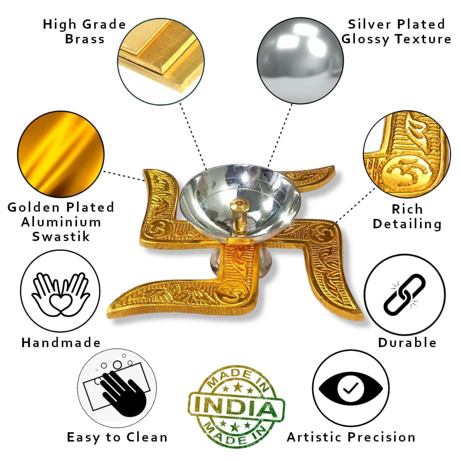 Brass Swastik Diya for Pooja – Traditional Akhand Diya for Diwali, Mandir, Home Temple & Daily Rituals | Durable Brass Oil Lamp for Pooja Decoration - Image 4