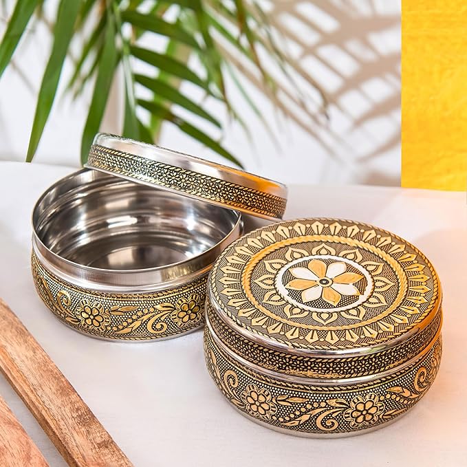 Oxidised Peacock Embossed Steel Meenakari Box – Handcrafted Jewelry & Utility Gift Box with Secure Lock | Return Gift, Pooja, Wedding & Home Décor Storage Box (10×10×5 cm) - Image 2