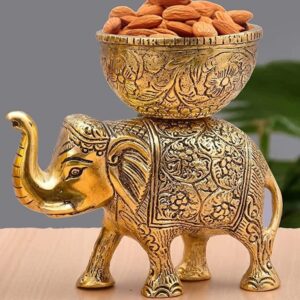 TERNATIONAL GIFT® Golden Plated Elephant Bowl – German Silver / Aluminium Decorative Bowl for Gifting, Serving, Home Décor & Pooja | Made in India