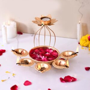 Iron Floral Urli Bowl – Decorative Floating Flower & Tea-Light Candle Bowl for Home, Office, Table & Diwali Décor (12 × 12 × 18 cm)