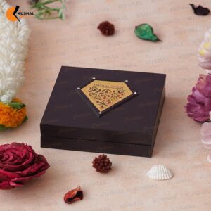 24K Gold-Plated Charan Paduka Box with Ganesh Laxmi Photo Frame – Pocket Temple / Religious Box for Home, Office, Car Dashboard & Return Gifts (11.5 × 11.5 × 3.5 cm)