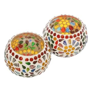 The Purple Tree Glass Mosaic Tealight Candle Holder – Set of 2 Votive Holders for Diwali, Christmas, Wedding & Home Décor | Handcrafted Indian Mosaic Candle Holders (8.3 × 8.3 × 7.6 cm each)