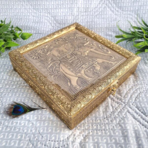 Vinayak K Meenakari Dry Fruit Storage Box – Decorative Oxidised Wooden Chocolate Box for Wedding Return Gifts, Dry Fruit Packs & Festive Gifting (22.5 × 17.5 × 6 cm)