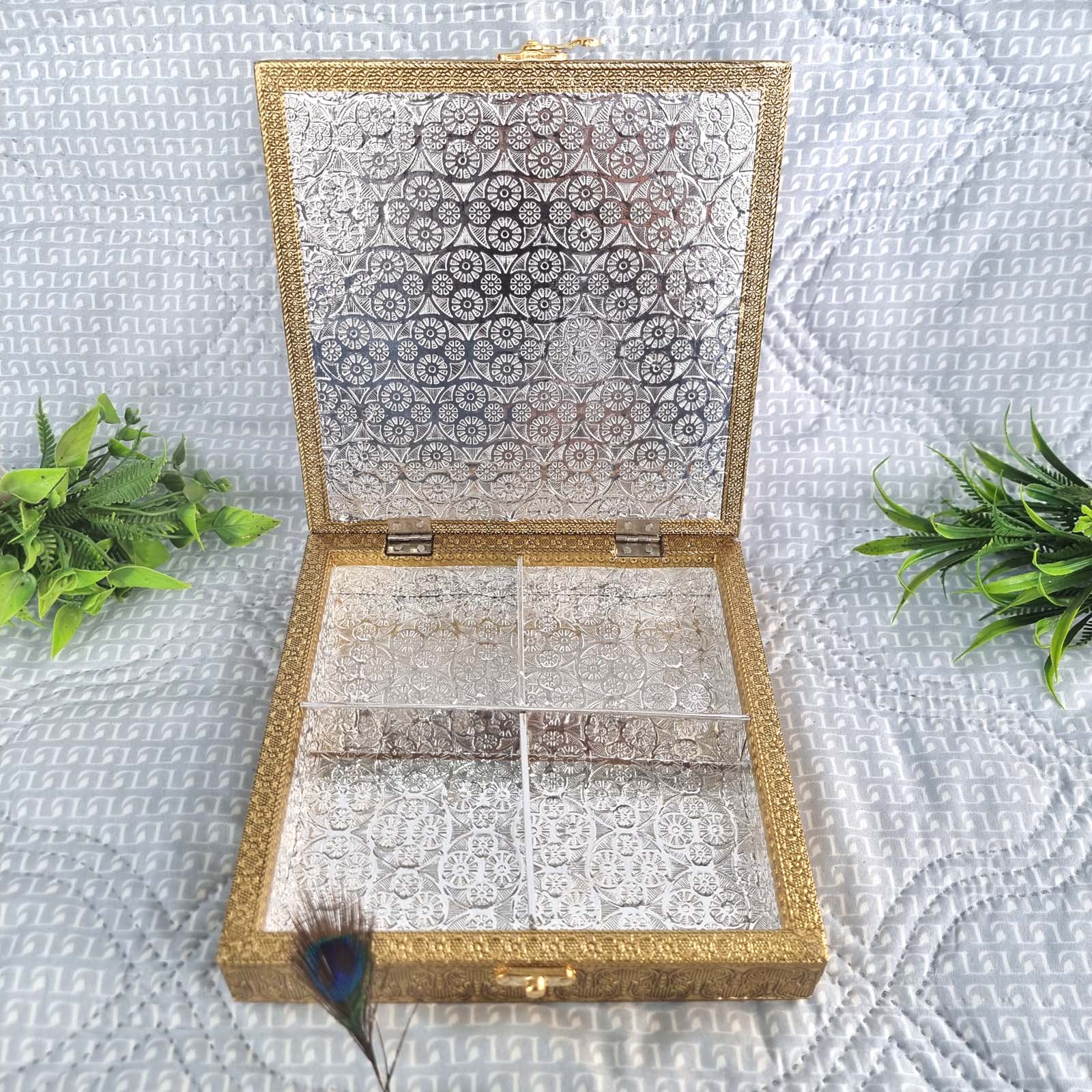 Vinayak K Meenakari Dry Fruit Storage Box – Decorative Oxidised Wooden Chocolate Box for Wedding Return Gifts, Dry Fruit Packs & Festive Gifting (22.5 × 17.5 × 6 cm) - Image 2